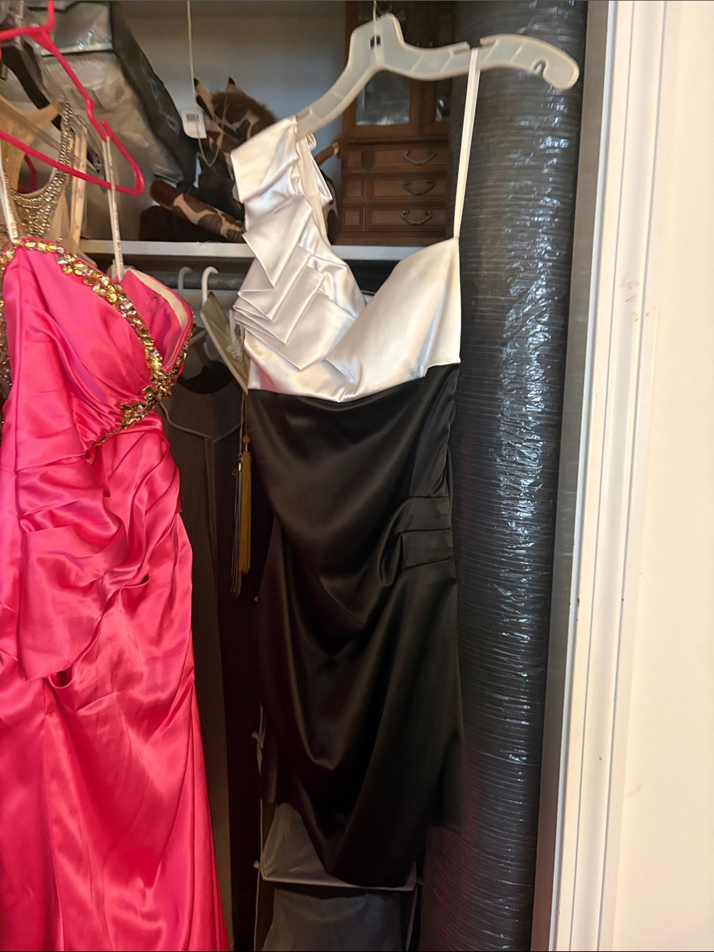 Black and White One-Shoulder Satin Cocktail Dress